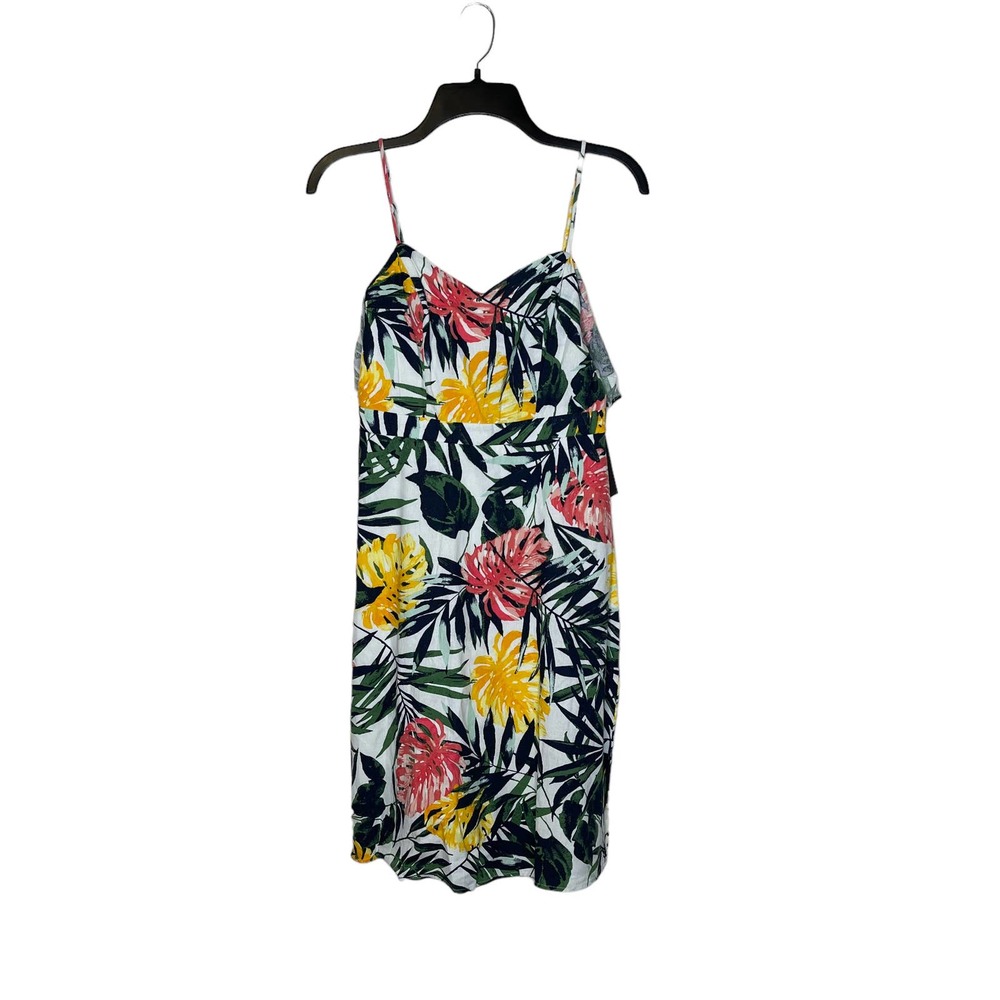 Jodi Kristopher Tropical Tie Front Summer Dress Strap Linen Blend 1‎ Women NWT